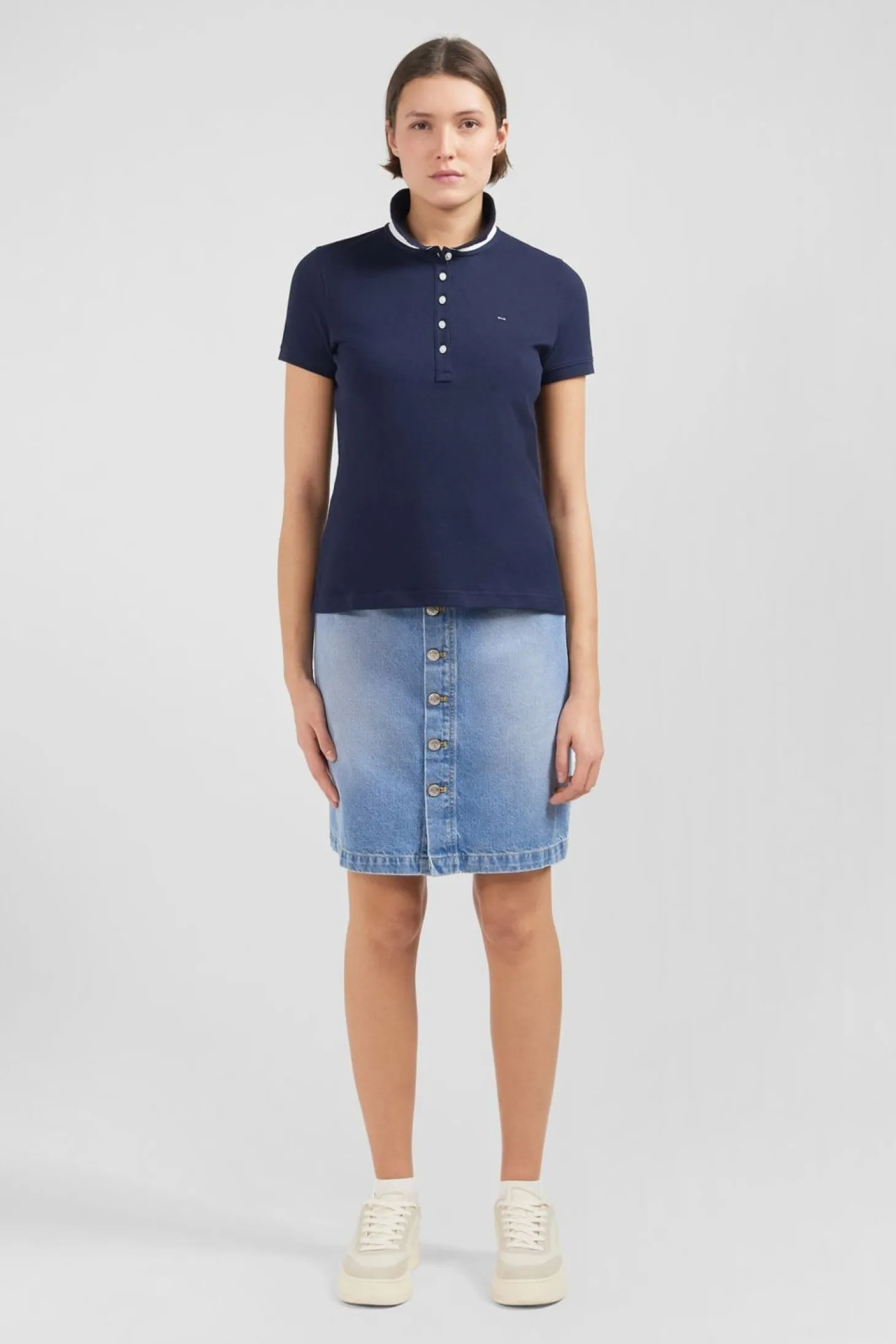 Polo Bleu Fonce Manches Courtes En Coton Pima