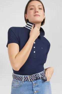 Polo Bleu Fonce Manches Courtes En Coton Pima