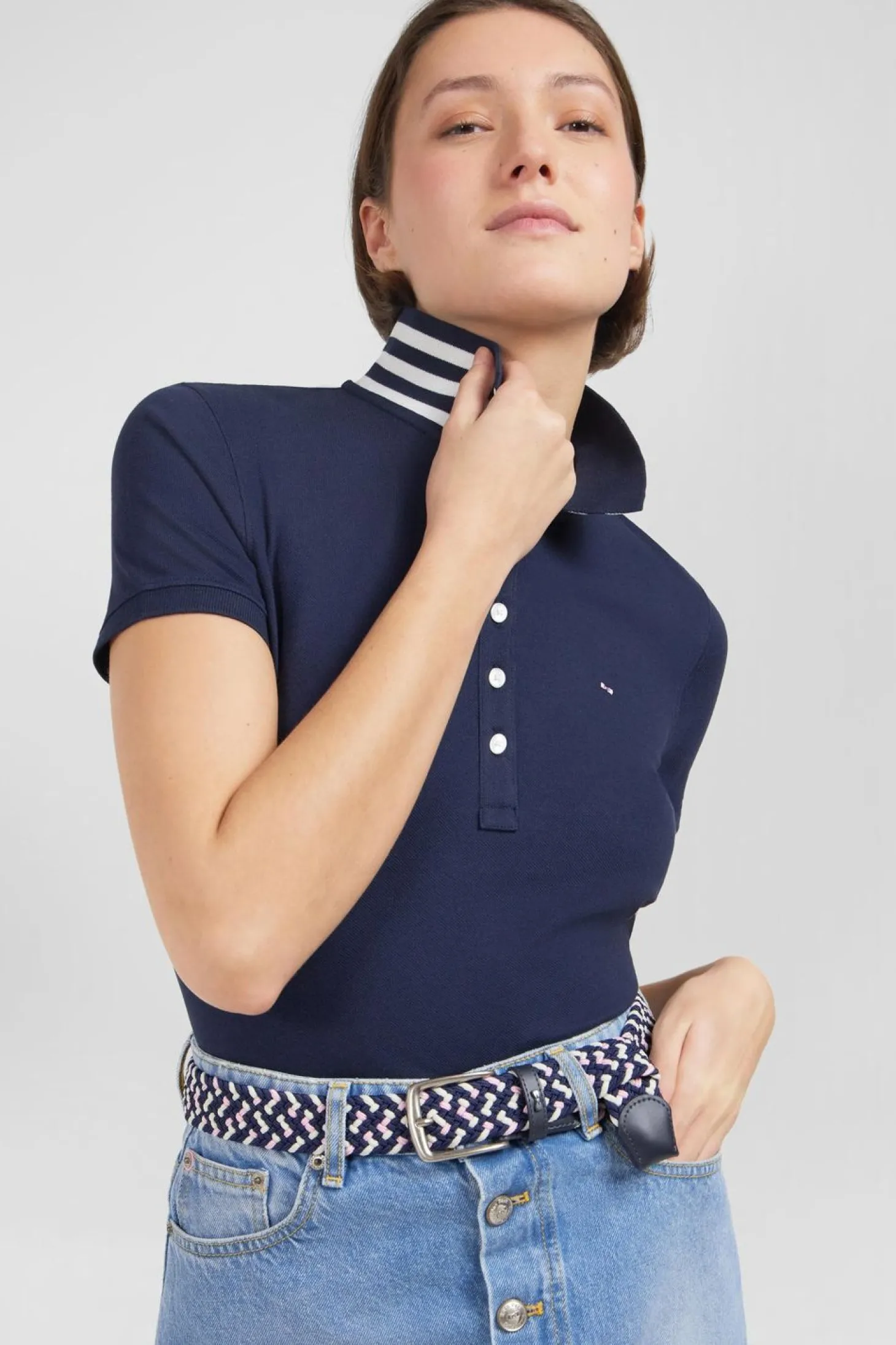 Polo Bleu Fonce Manches Courtes En Coton Pima
