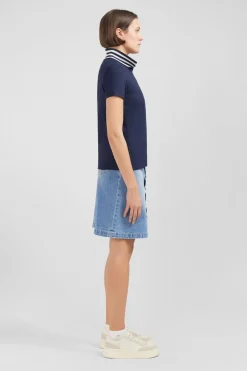 Polo Bleu Fonce Manches Courtes En Coton Pima