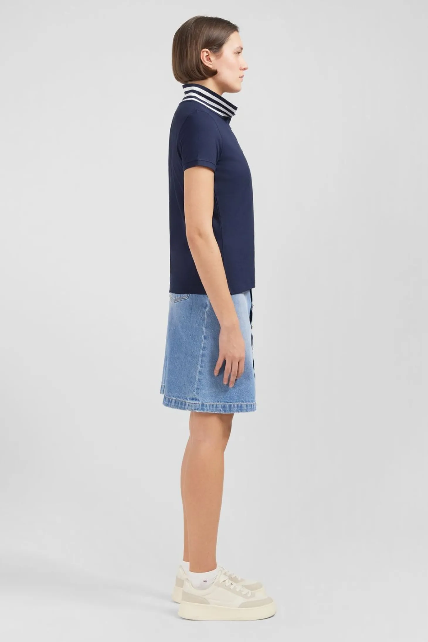 Polo Bleu Fonce Manches Courtes En Coton Pima