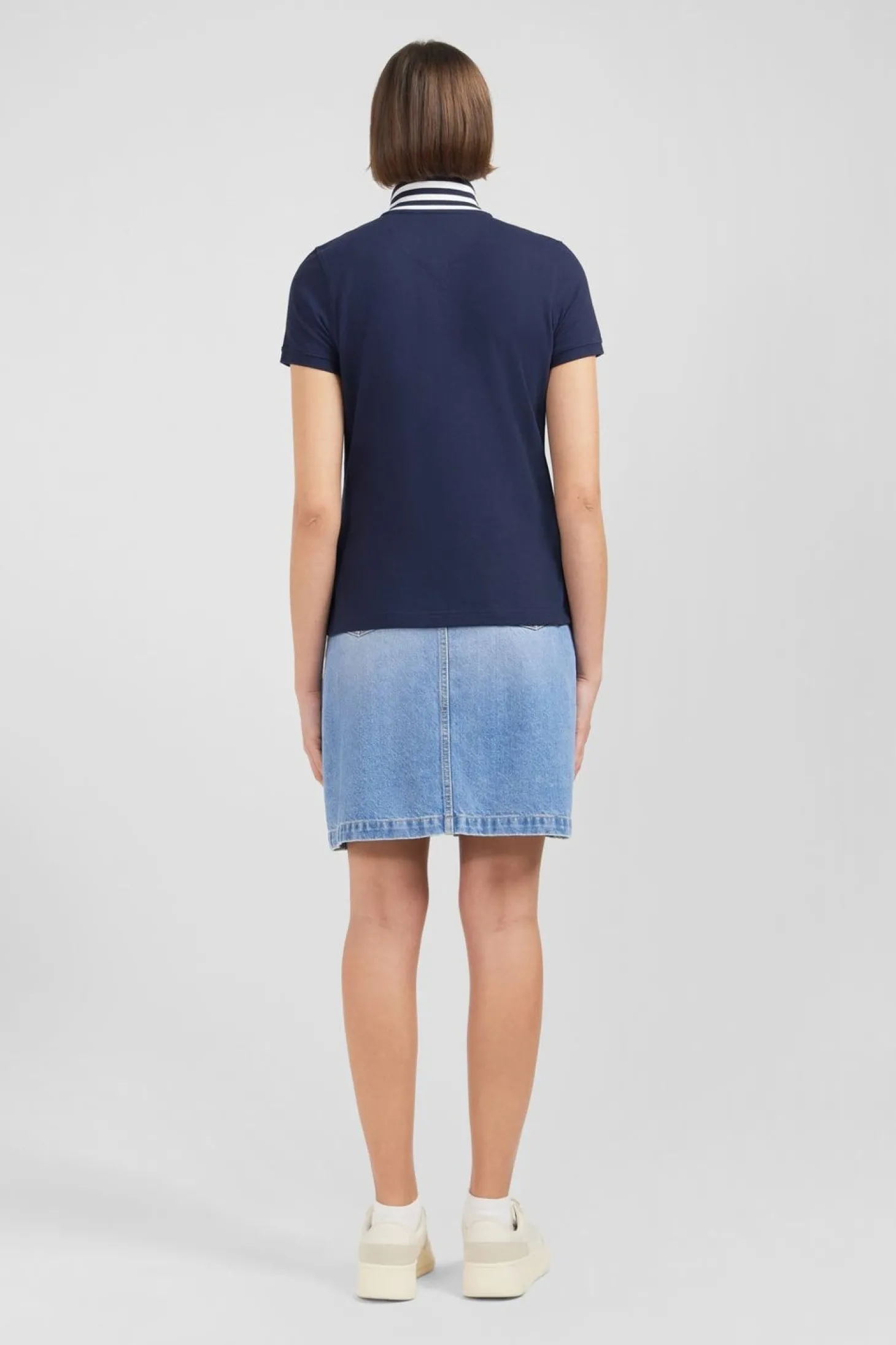 Polo Bleu Fonce Manches Courtes En Coton Pima
