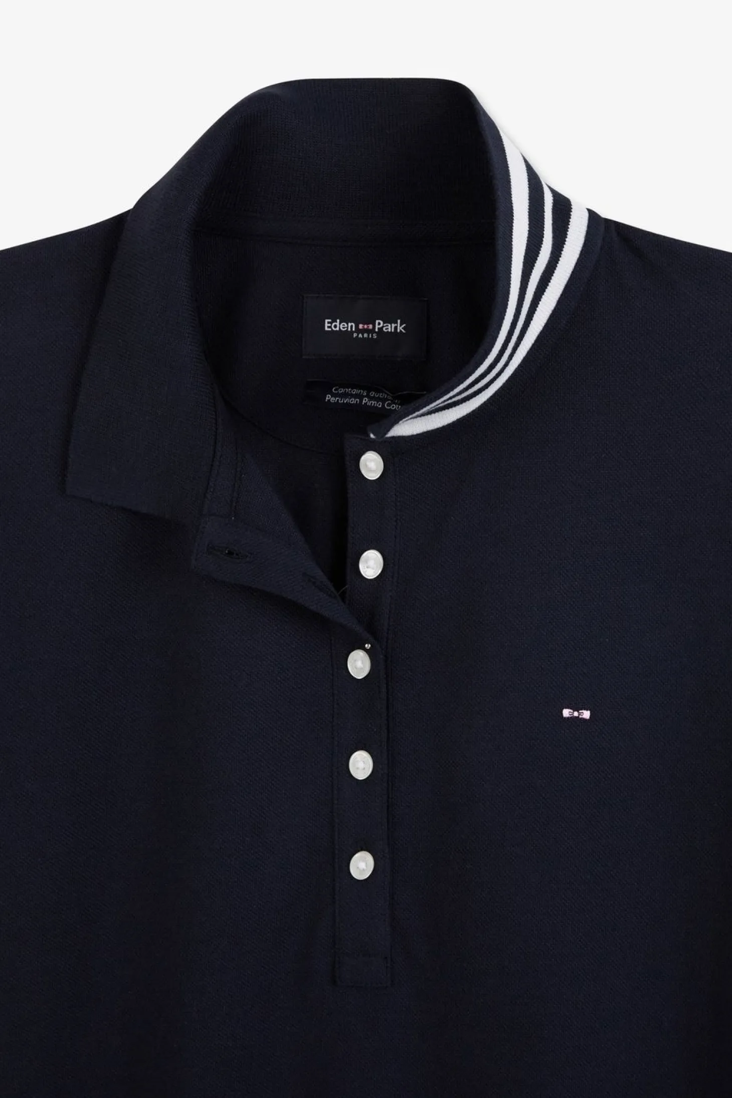 Polo Bleu Fonce Manches Courtes En Coton Pima