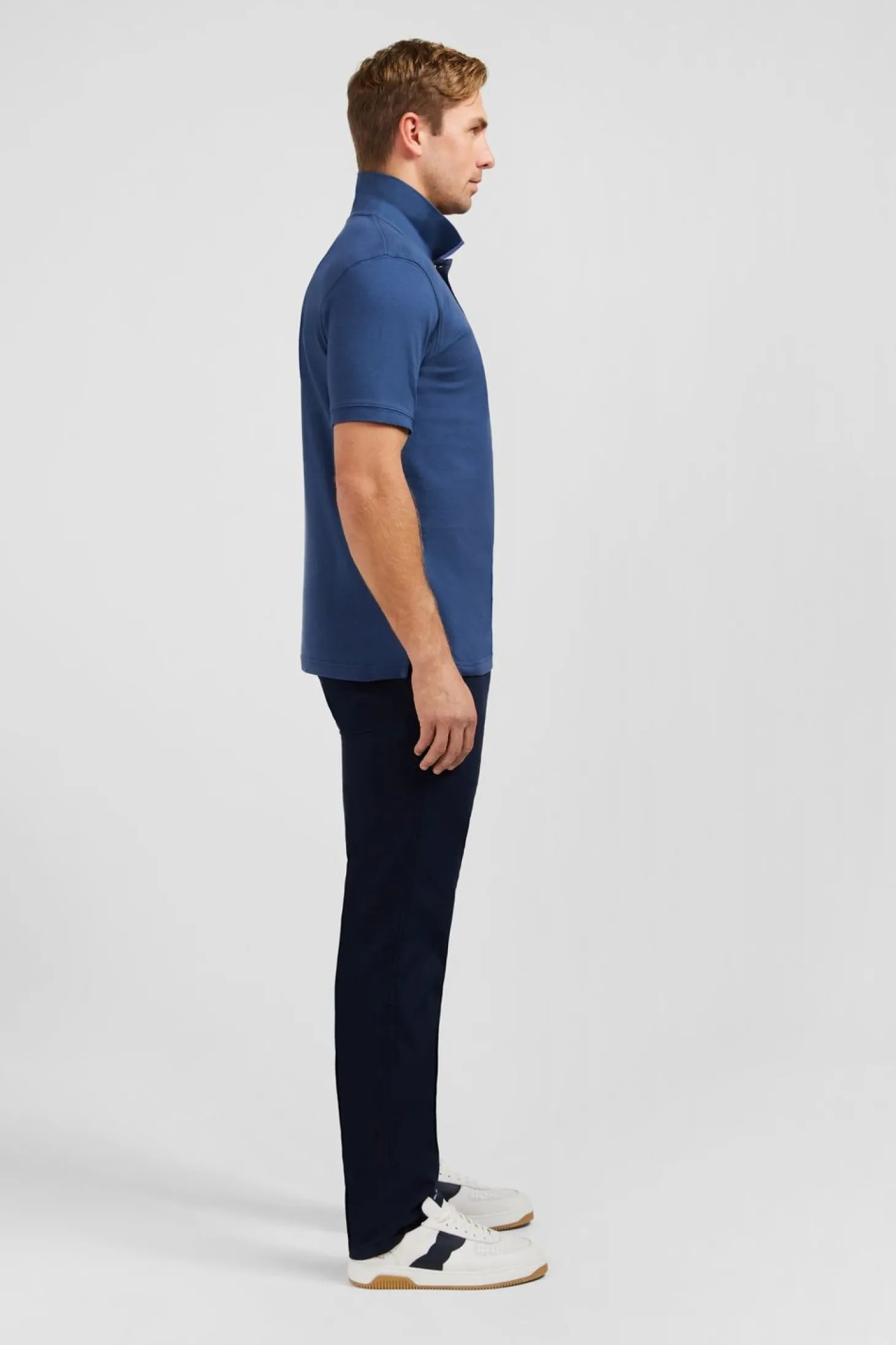 Polo Bleu Fonce Uni A Manches Courtes