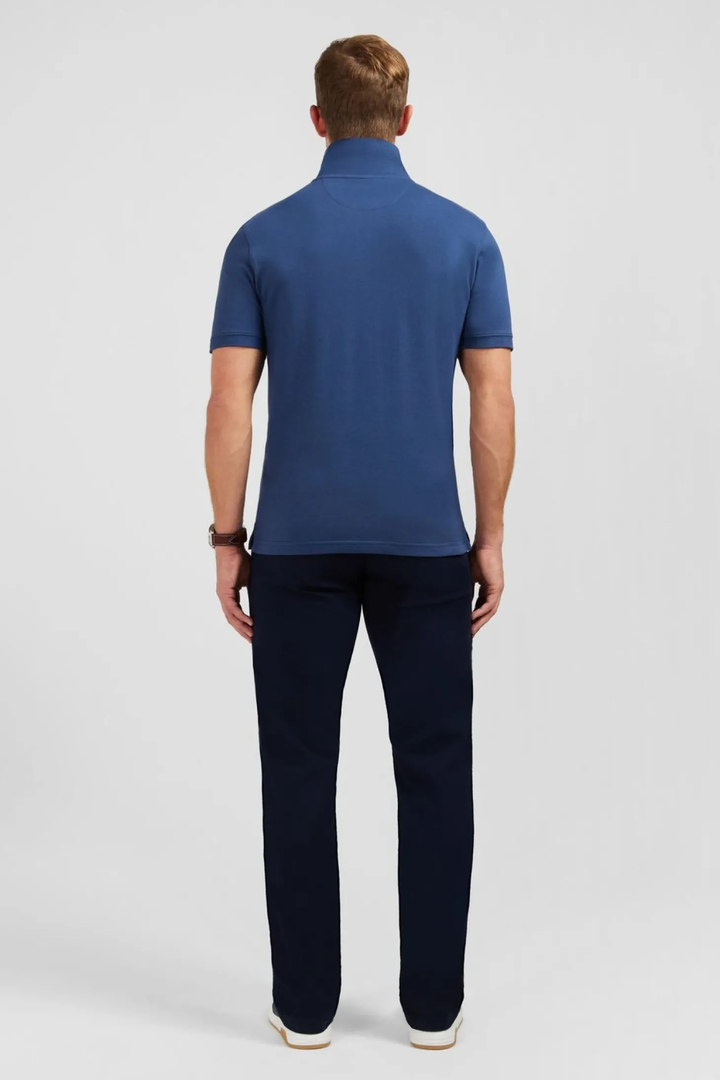 Polo Bleu Fonce Uni A Manches Courtes