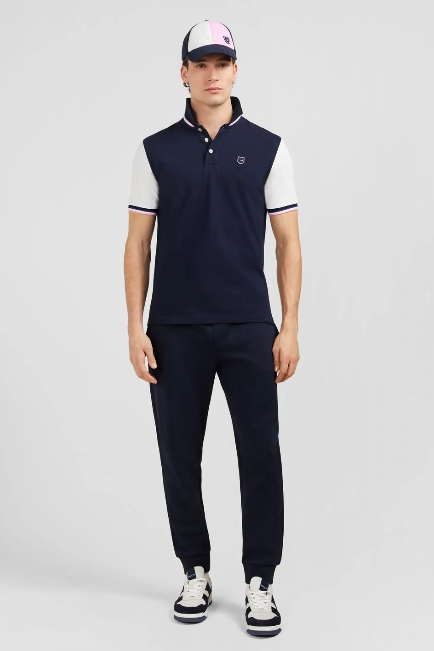 Polo Bleu Marine Colorblock Manches Courtes