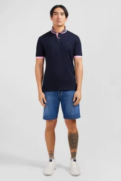Polo Bleu Marine En Coton Pima Avec Details Contrastes