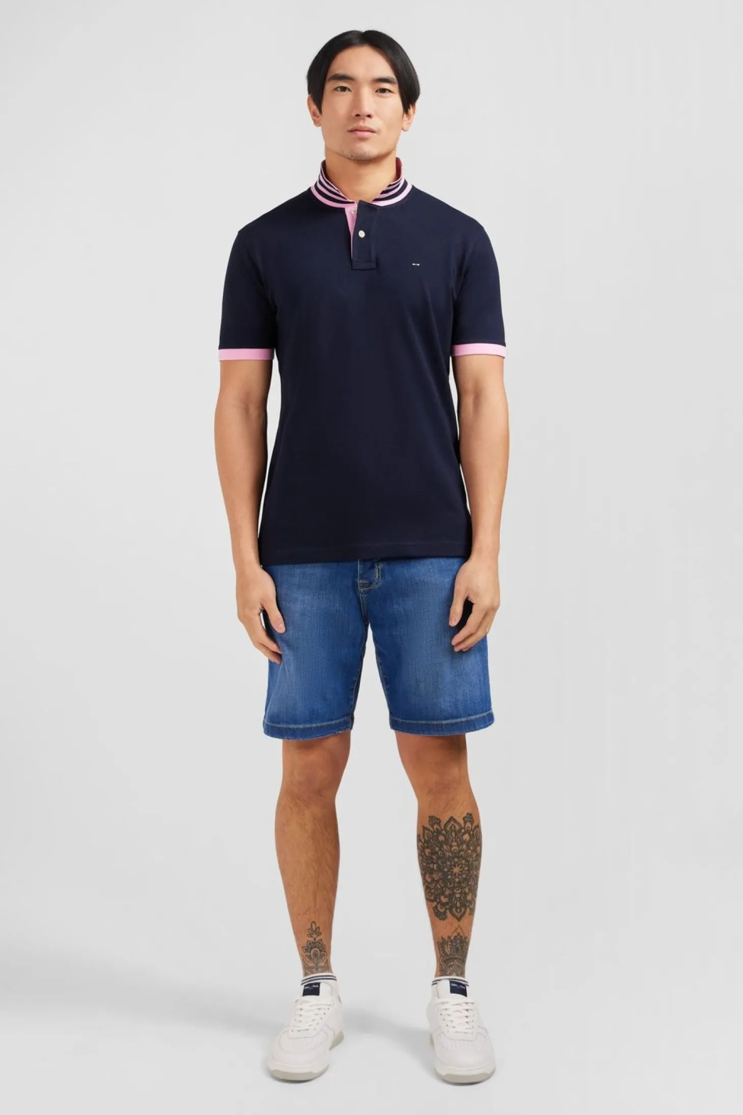 Polo Bleu Marine En Coton Pima Avec Details Contrastes