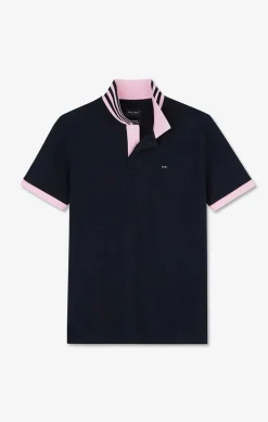 Polo Bleu Marine En Coton Pima Avec Details Contrastes