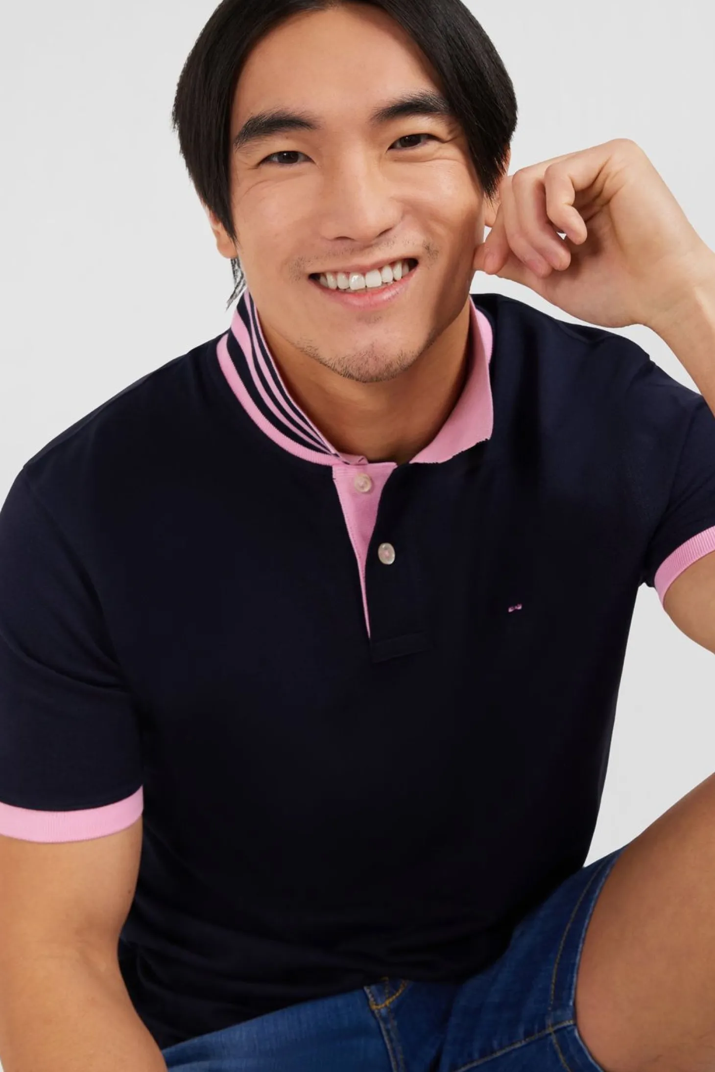 Polo Bleu Marine En Coton Pima Avec Details Contrastes