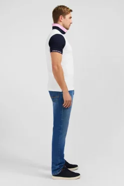 Polo Colorblock Blanc A Manches Courtes