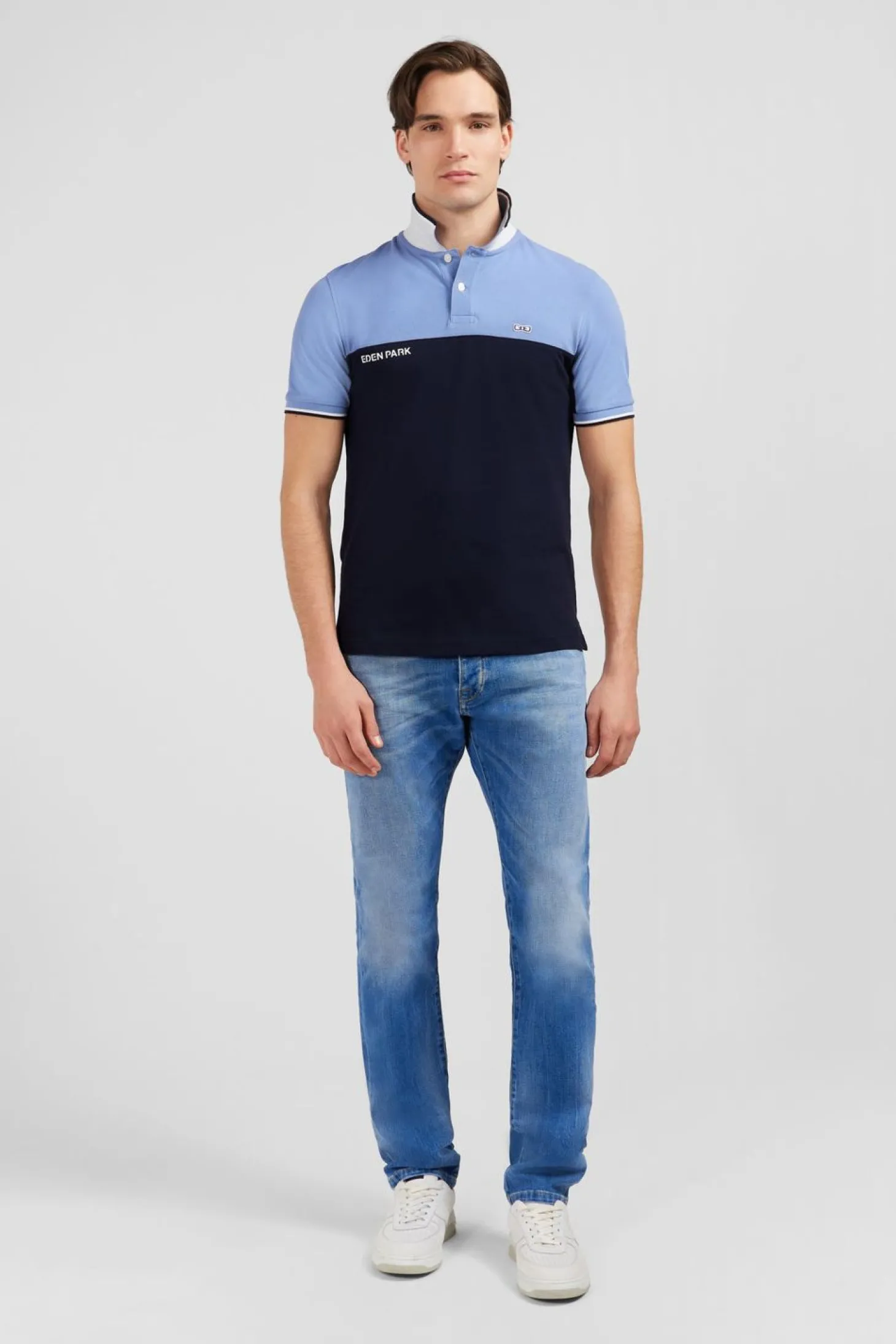 Polo Colorblock Bleu A Manches Courtes