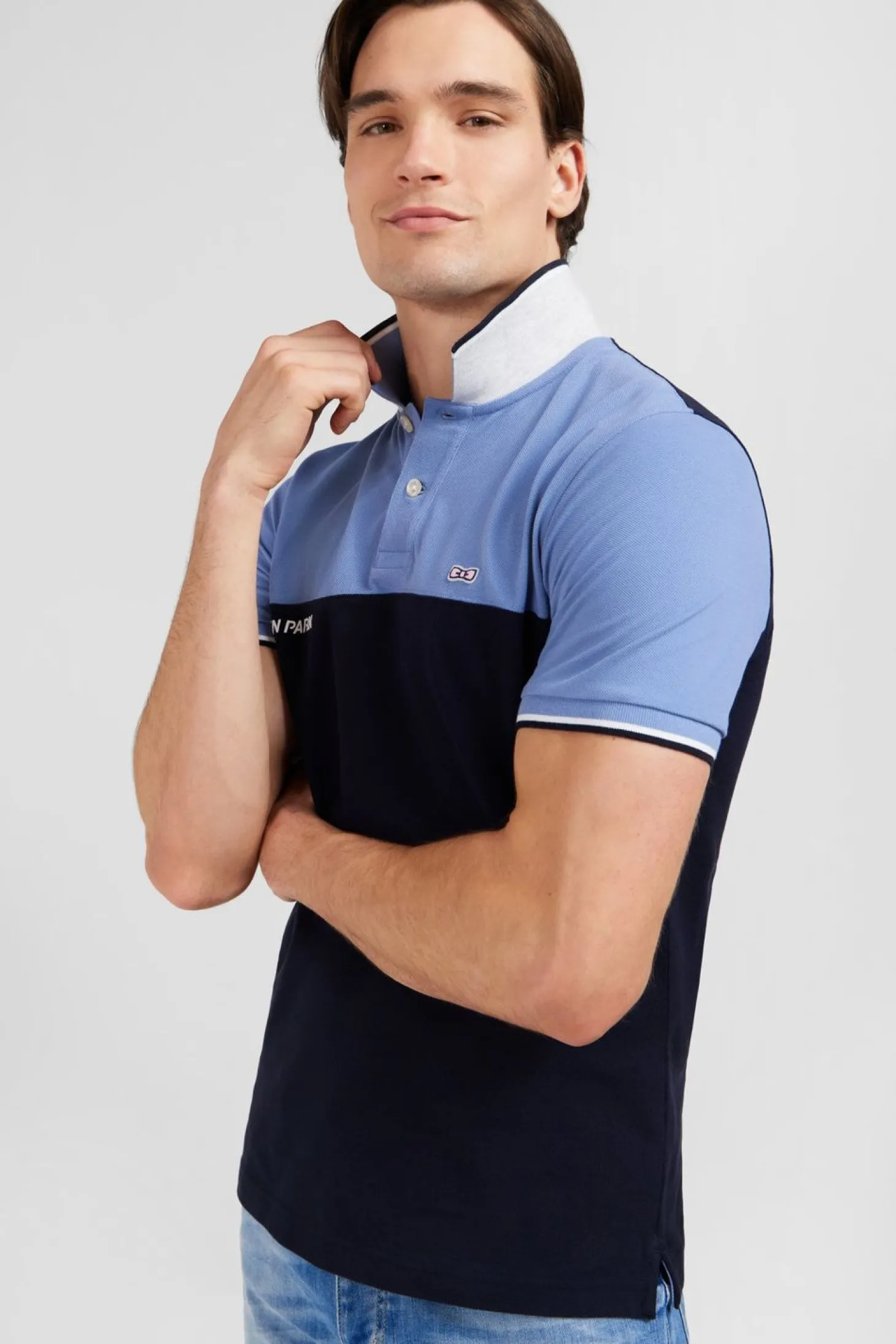 Polo Colorblock Bleu A Manches Courtes