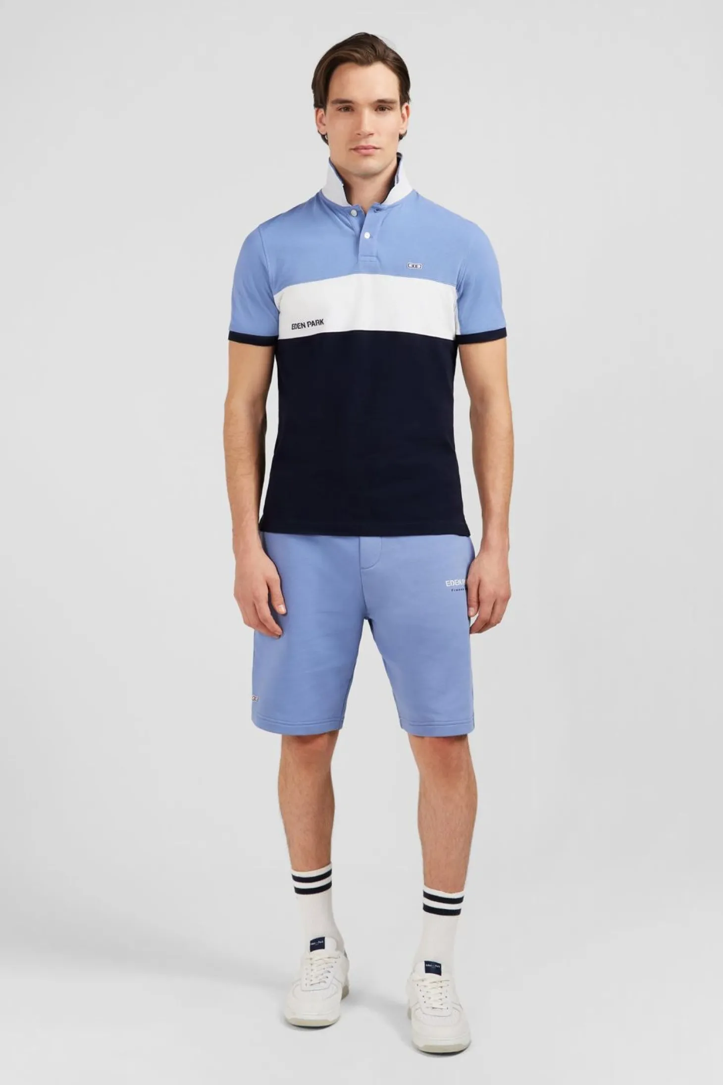 Polo Colorblock Bleu A Manches Courtes