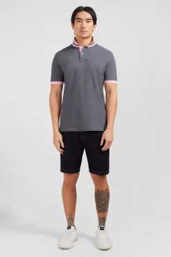 Polo Gris En Coton Pima Avec Details Contrastes