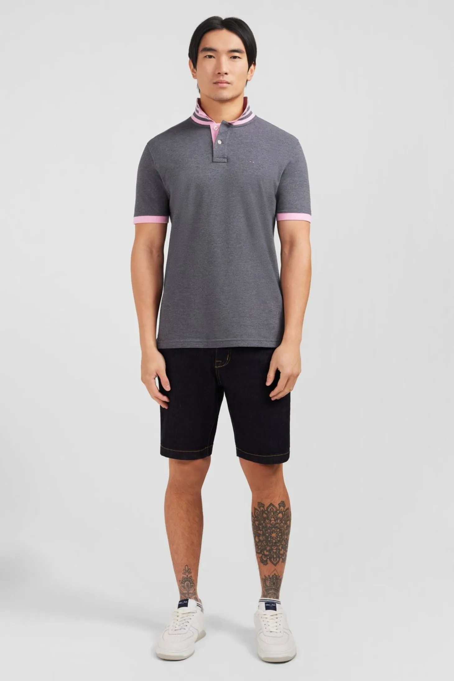 Polo Gris En Coton Pima Avec Details Contrastes