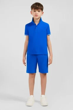 Polo Manches Courtes Bleu En Pique Coton