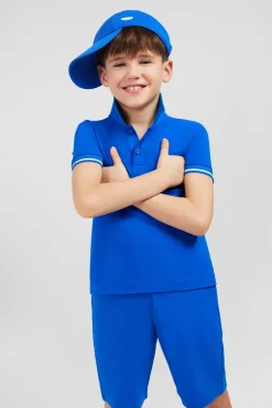 Polo Manches Courtes Bleu En Pique Coton