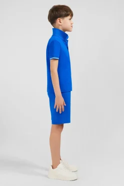 Polo Manches Courtes Bleu En Pique Coton