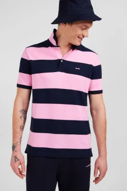 Polo Manches Courtes Cercle Marine Et Rose En Pique Coton