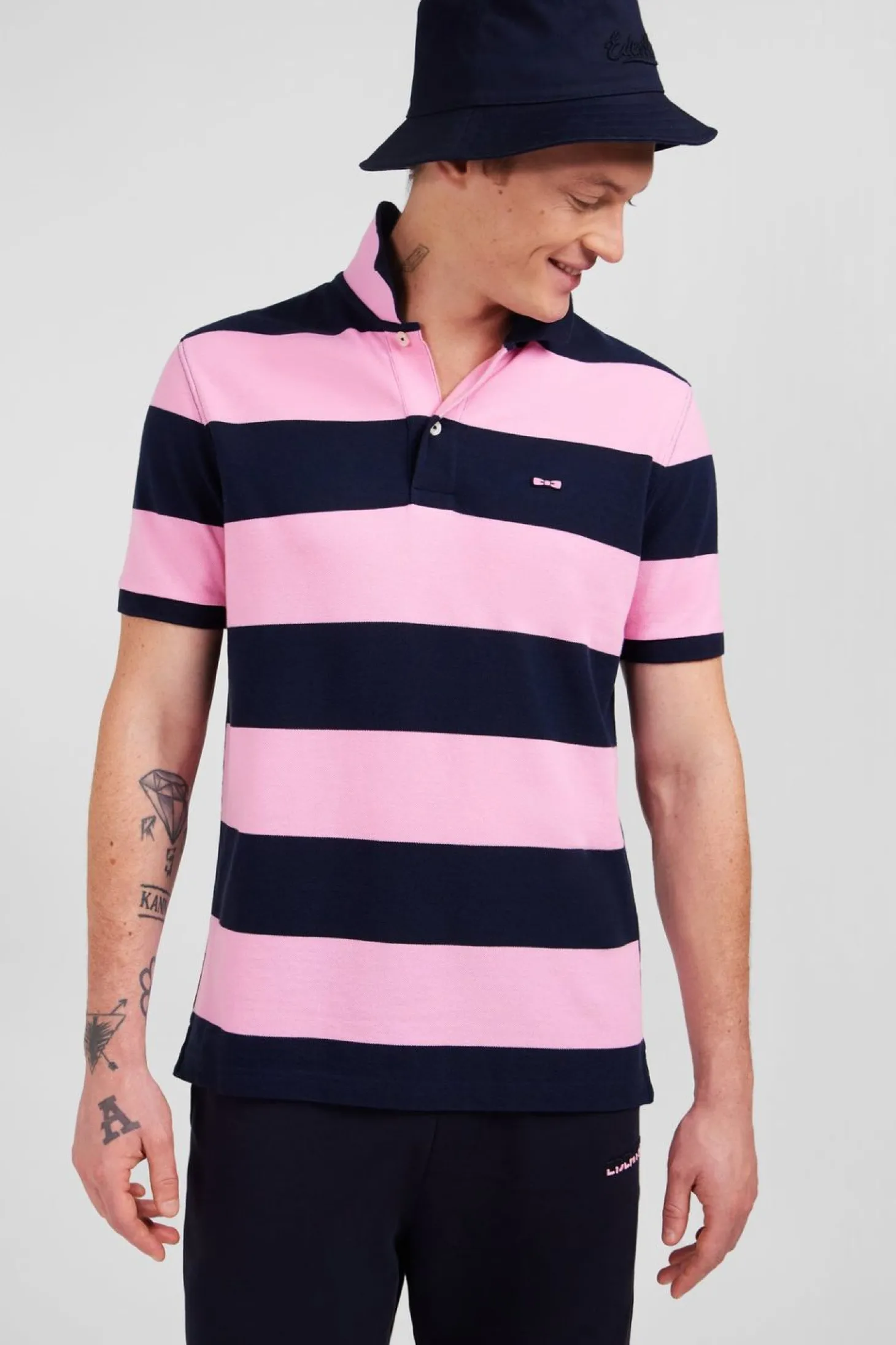 Polo Manches Courtes Cercle Marine Et Rose En Pique Coton