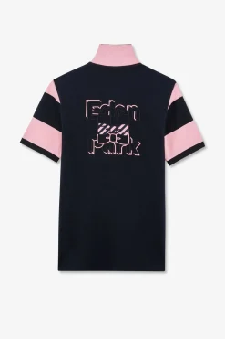 Polo Manches Courtes Cercle Marine Et Rose En Pique Coton
