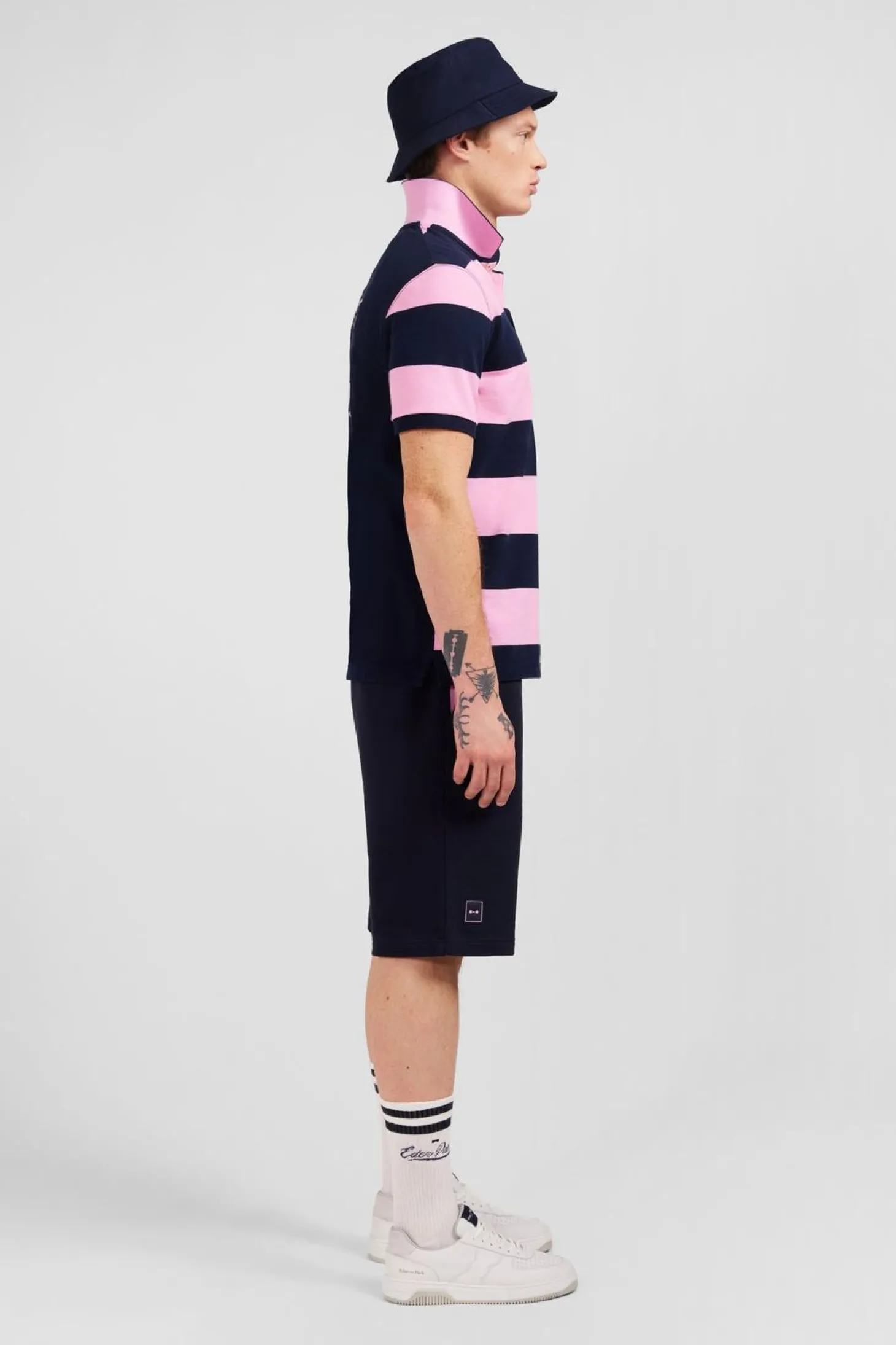 Polo Manches Courtes Cercle Marine Et Rose En Pique Coton