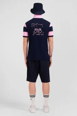 Polo Manches Courtes Cercle Marine Et Rose En Pique Coton