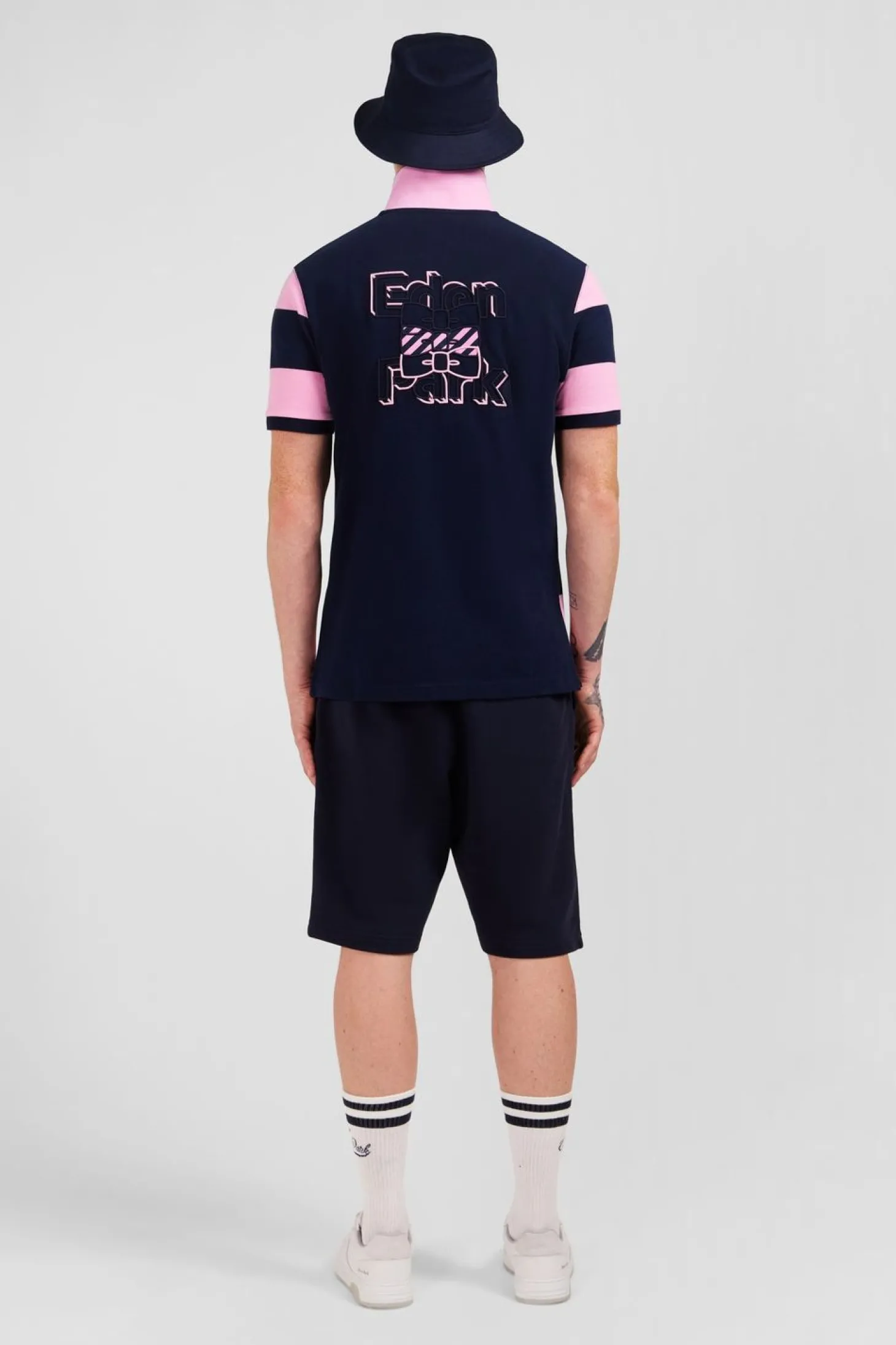 Polo Manches Courtes Cercle Marine Et Rose En Pique Coton