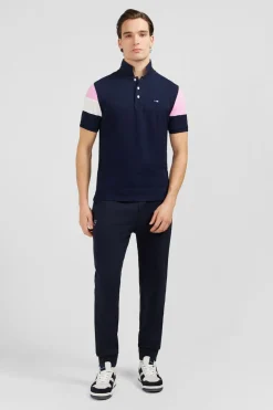 Polo Manches Courtes Marine Tricolore En Pique Coton Details Noeuds