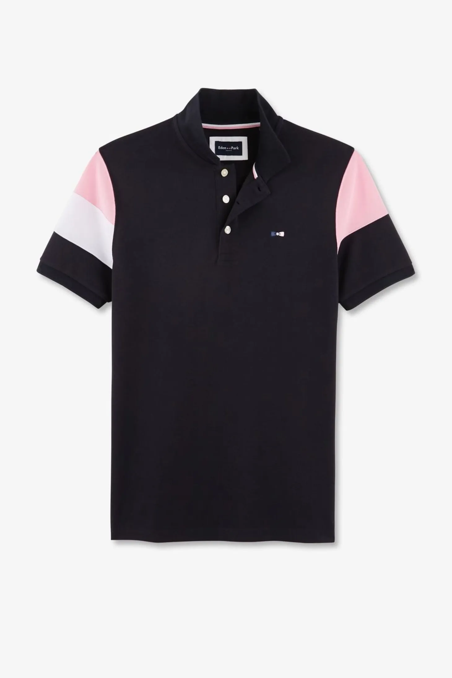 Polo Manches Courtes Marine Tricolore En Pique Coton Details Noeuds