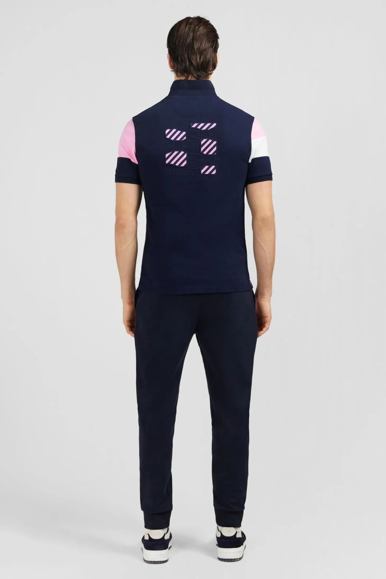 Polo Manches Courtes Marine Tricolore En Pique Coton Details Noeuds