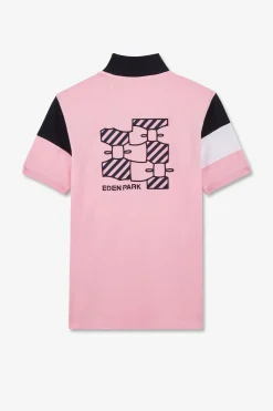 Polo Manches Courtes Rose Tricolore En Pique Coton Details Noeuds