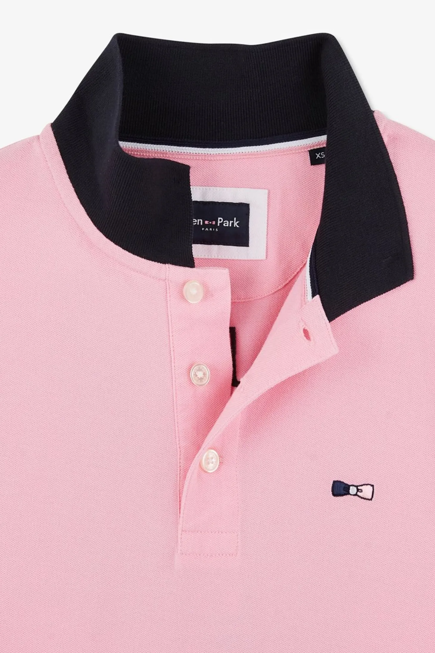 Polo Manches Courtes Rose Tricolore En Pique Coton Details Noeuds