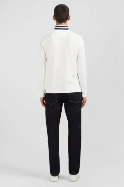 Polo Manches Longues Blanc En Coton Avec Col Contraste