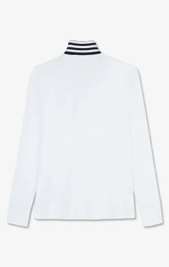 Polo Manches Longues Blanc En Coton Avec Col Contraste