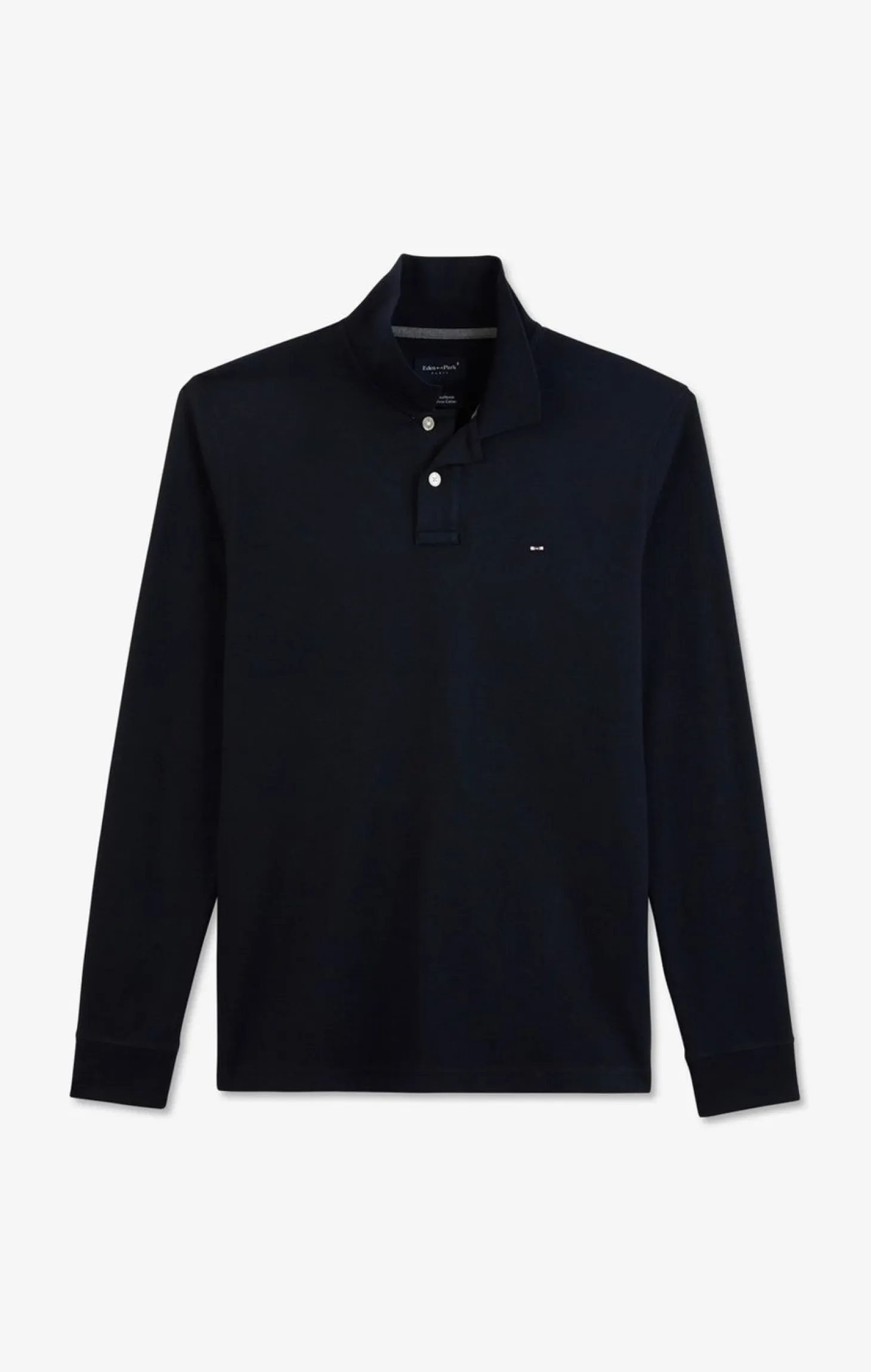 Polo Manches Longues Bleu Marine Uni En Pique De Coton Stretch