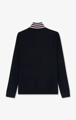 Polo Manches Longues Bleu Marine En Coton Avec Col Contraste
