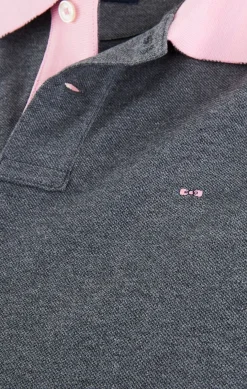 Polo Manches Longues Gris En Coton Avec Col Contraste