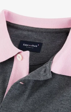 Polo Manches Longues Gris En Coton Avec Col Contraste