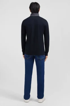 Polo Manches Longues Noir En Coton Avec Col Contraste