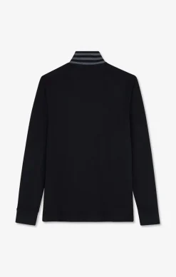 Polo Manches Longues Noir En Coton Avec Col Contraste