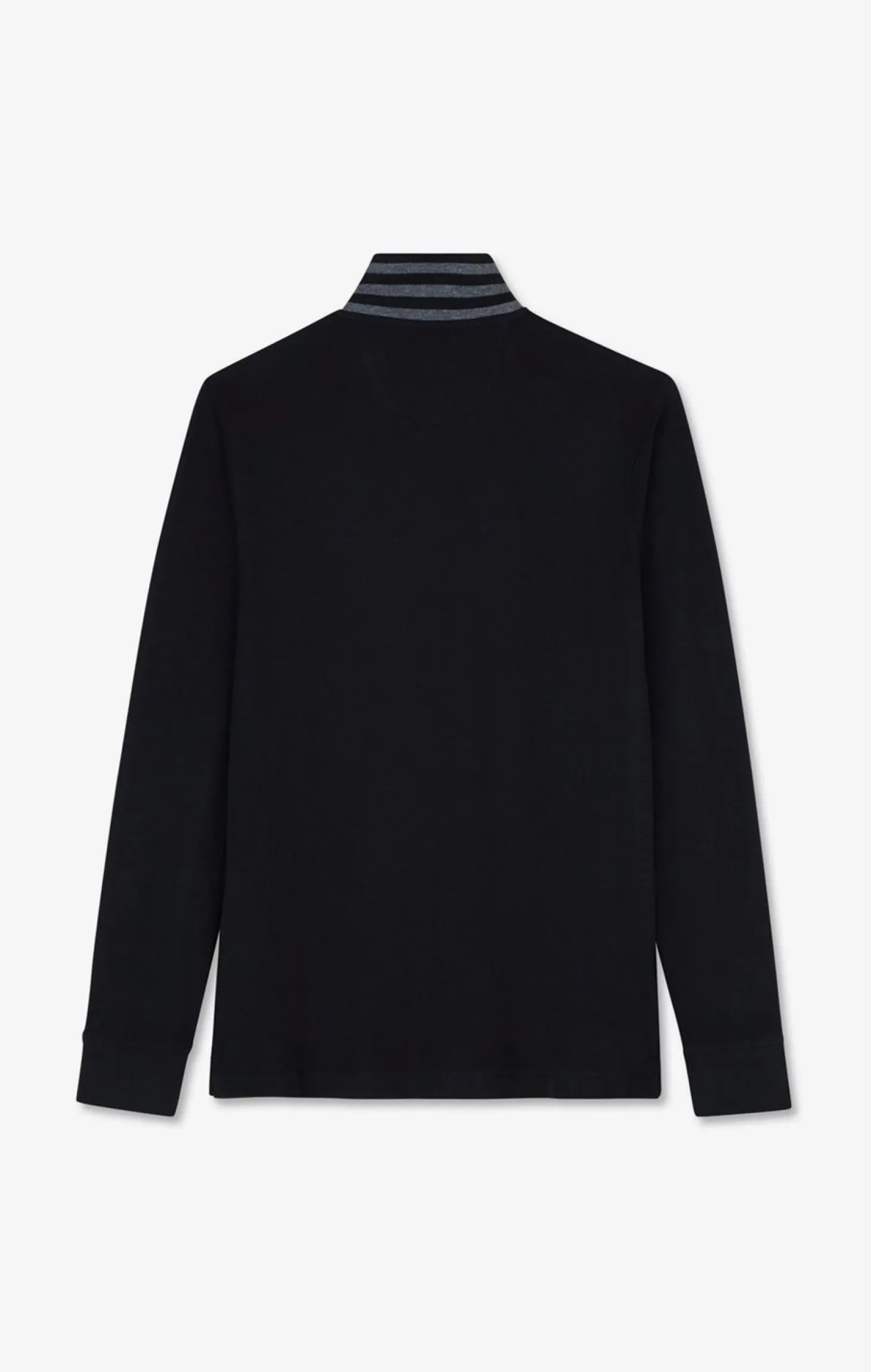 Polo Manches Longues Noir En Coton Avec Col Contraste