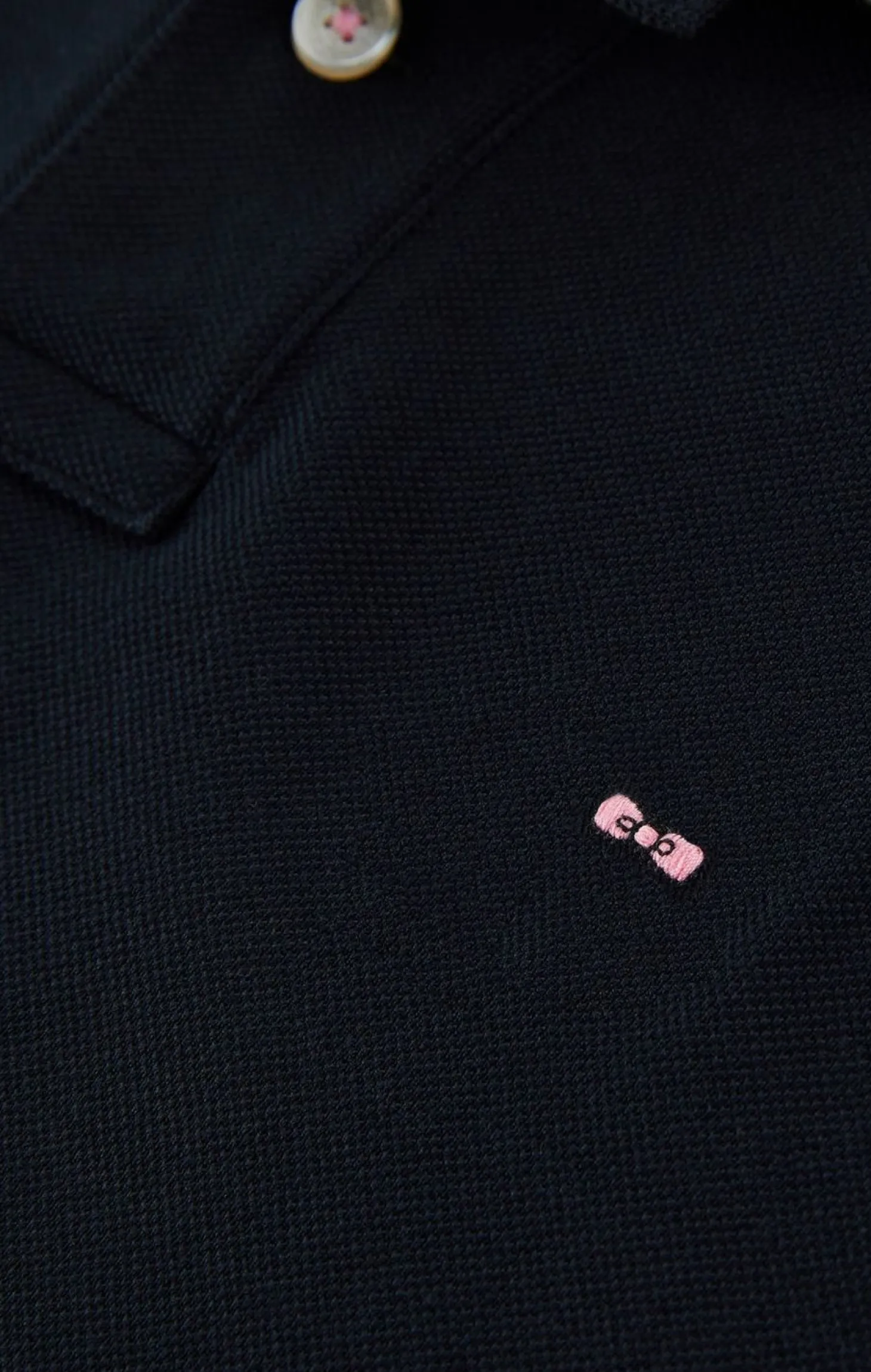 Polo Manches Longues Noir En Coton Avec Col Contraste