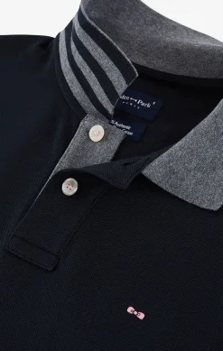 Polo Manches Longues Noir En Coton Avec Col Contraste