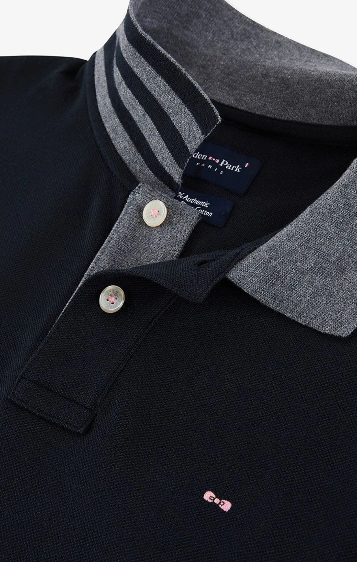 Polo Manches Longues Noir En Coton Avec Col Contraste