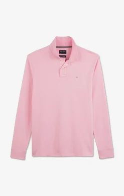 Polo Manches Longues Rose Uni En Pique De Coton Stretch