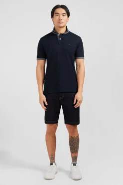 Polo Noir En Coton Pima Avec Details Contrastes