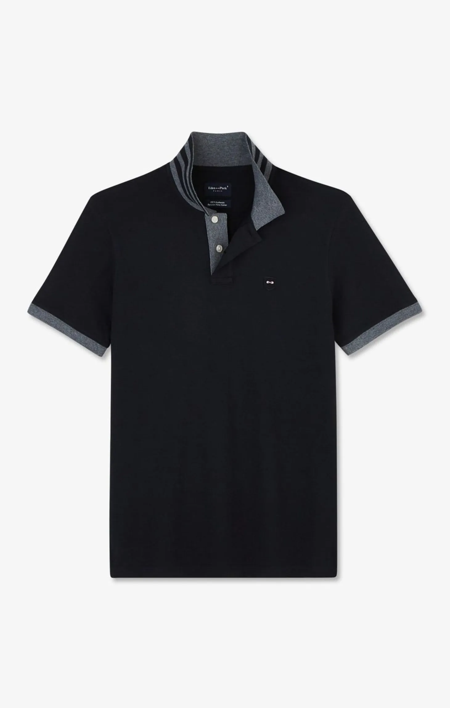 Polo Noir En Coton Pima Avec Details Contrastes