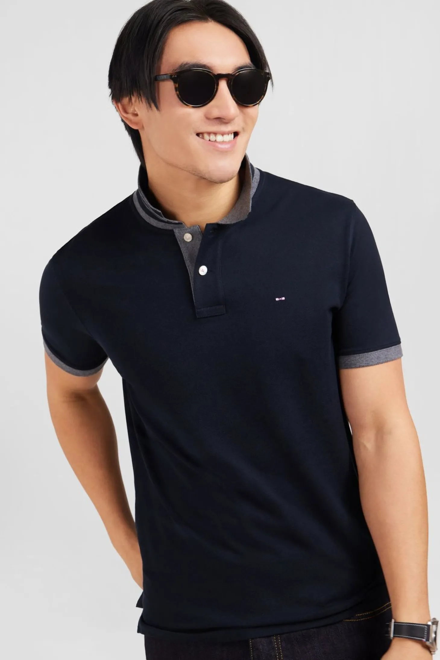 Polo Noir En Coton Pima Avec Details Contrastes